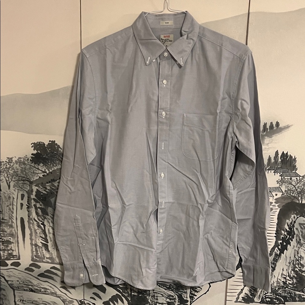 J Crew Slim Light Gray Casual Button-Down Oxford Shirt - M